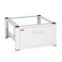 VEVOR laundry pedestal with white drawer and black corner protectors for washing machine support.