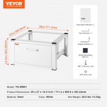 VEVOR Laundry Pedestal 686mmmW x 366mmH, Washer And Dryer Base Stand Platform Universal Fit 299kg Capacity, Heavy Duty Multi-Functional Base for Washing Machine with Drawer & Rich Accessories