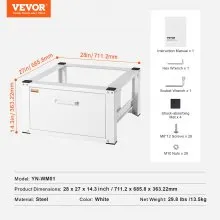 VEVOR Laundry Pedestal 27" Wide 14.4" Height, Washer And Dryer Base Stand Platform Universal Fit 660lbs Capacity, Heavy Duty Multi-Functional Base for Washing Machine with Drawer & Rich Accessories