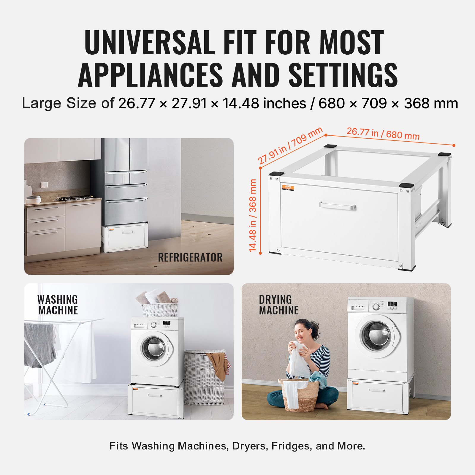 VEVOR Laundry Pedestal 686mmW x 366mmH, Washer And Dryer Base Stand Platform Universal Fit 299kg Capacity, Heavy Duty Multi-Functional Base for Washing Machine with Drawer & Rich Accessories