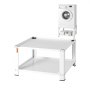white VEVOR laundry pedestal with an open shelf, showcasing a washing machine and storage items.