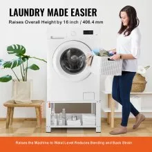 VEVOR Laundry Pedestal with Storage Shelf, 711Lx711Wx406H mm, Washer And Dryer Base Stand Platform Universal Fit 299kg Capacity, Heavy Duty Steel Multi-Functional Base for Washing Machine