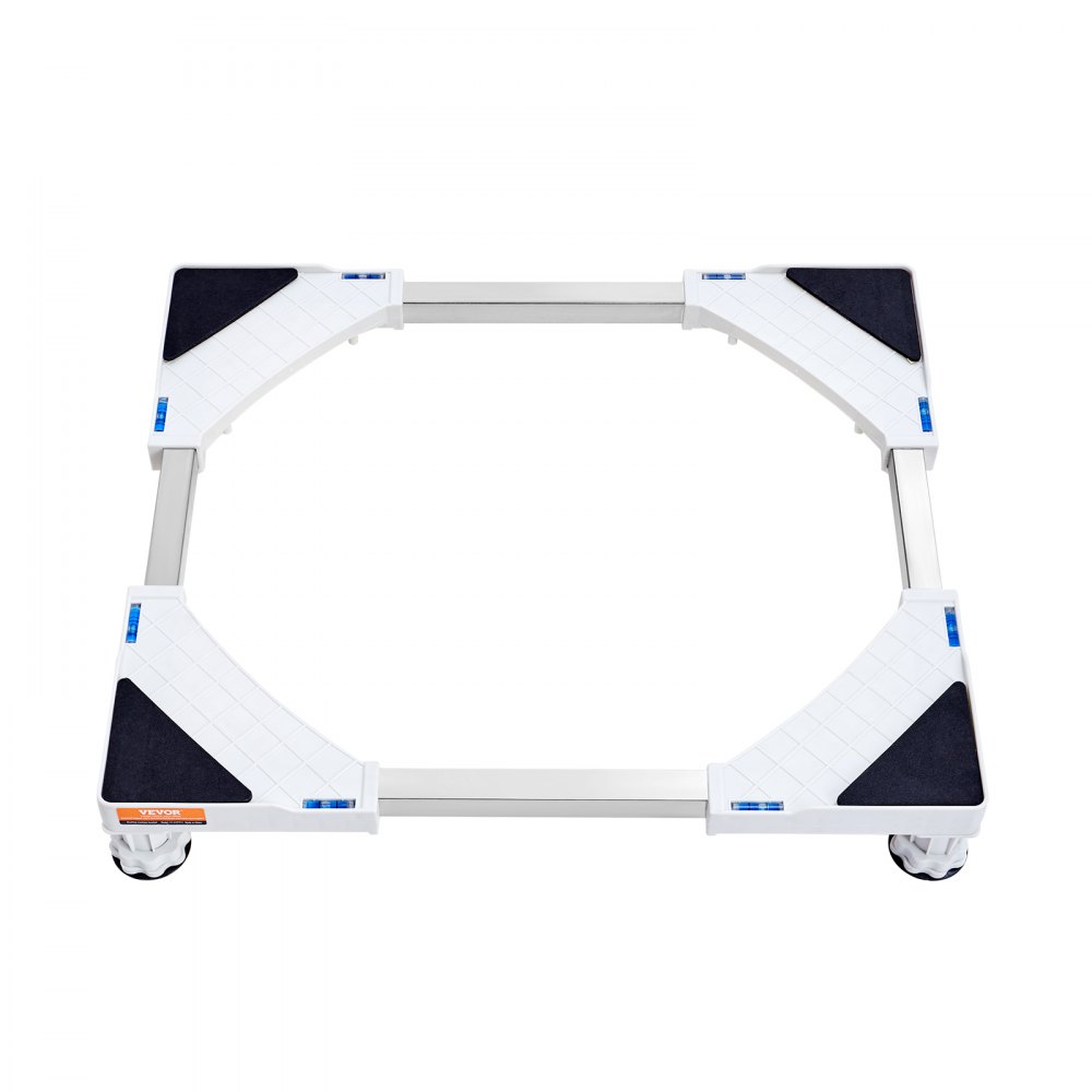 VEVOR mini fridge stand with adjustable white frame, anti-slip pads, and caster wheels.