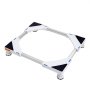 adjustable VEVOR mini fridge stand with corner pads and sturdy white frame.