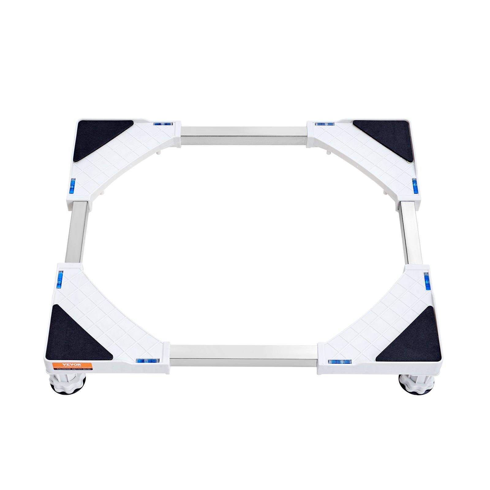 VEVOR mini fridge stand with adjustable white frame, anti-slip pads, and caster wheels.