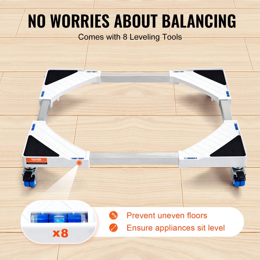 VEVOR Mini Fridge Stand Universal Laundry Pedestal, Adjustable Refrigerator Stand with Smooth Casters, Washing Machine Pedestal Multi-Functional Base for Washer And Dryer, 381-615mm Wide Expandable