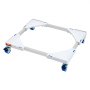 VEVOR mini fridge stand with adjustable white platform and blue caster wheels.