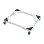 VEVOR mini fridge stand with adjustable frame on blue caster wheels and black corner pads.