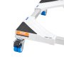 VEVOR mini fridge stand with blue locking caster wheels and an adjustable white frame.