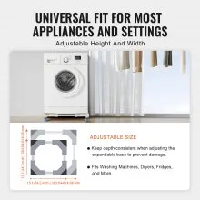 VEVOR Mini Fridge Stand Universal Laundry Pedestal, Adjustable Refrigerator Stand with Smooth Casters, Washing Machine Pedestal Multi-Functional Base for Washer And Dryer, 15"-24.2"W Expandable