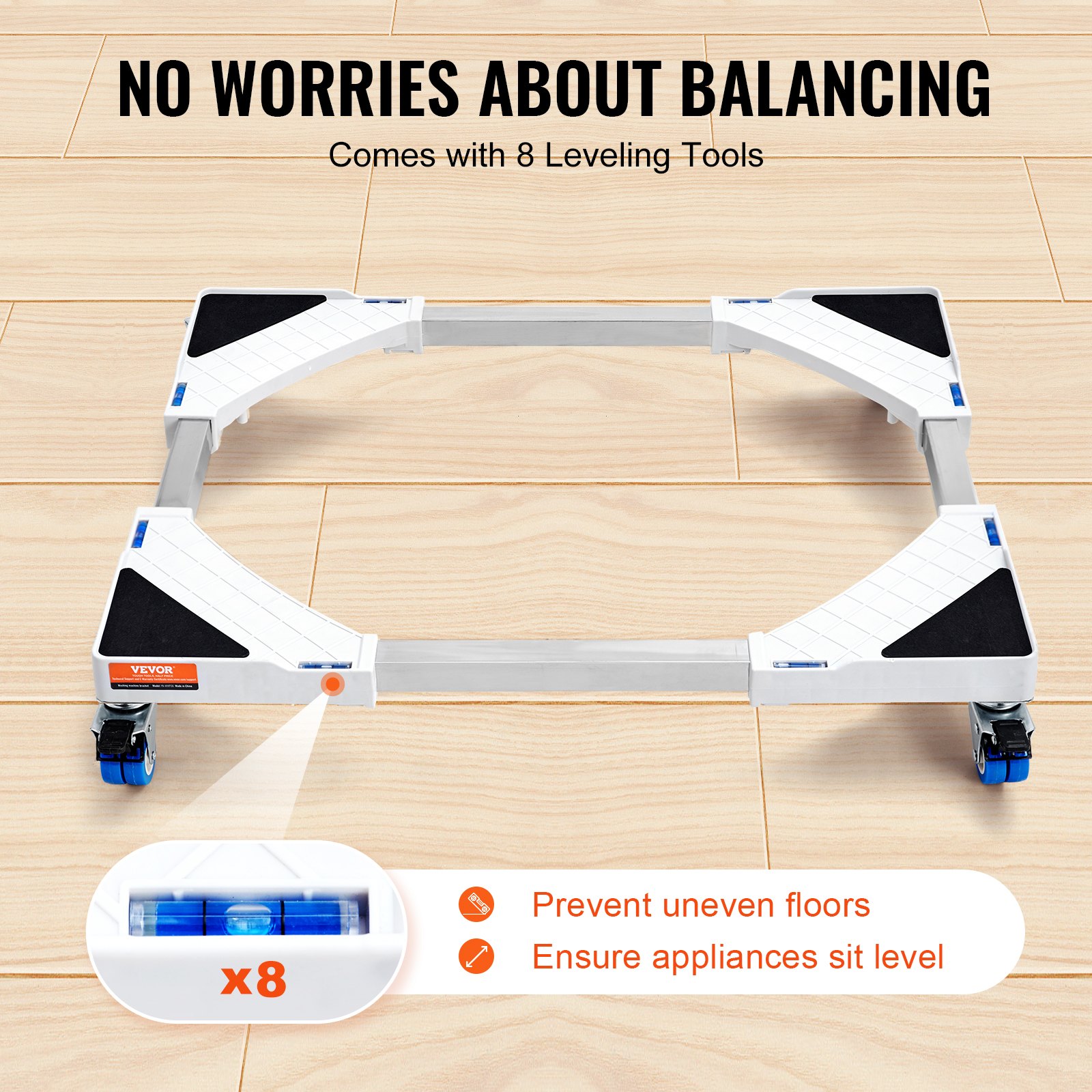 VEVOR Mini Fridge Stand Universal Laundry Pedestal, Adjustable Refrigerator Stand with Smooth Casters, Washing Machine Pedestal Multi-Functional Base for Washer And Dryer, 381-615mm Wide Expandable