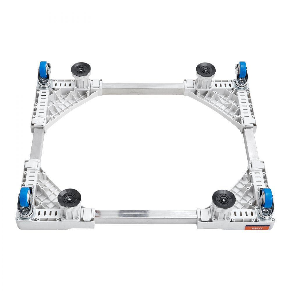 VEVOR mini fridge stand with adjustable aluminum frame and blue caster wheels.