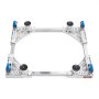 VEVOR mini fridge stand with adjustable aluminum frame and blue caster wheels.