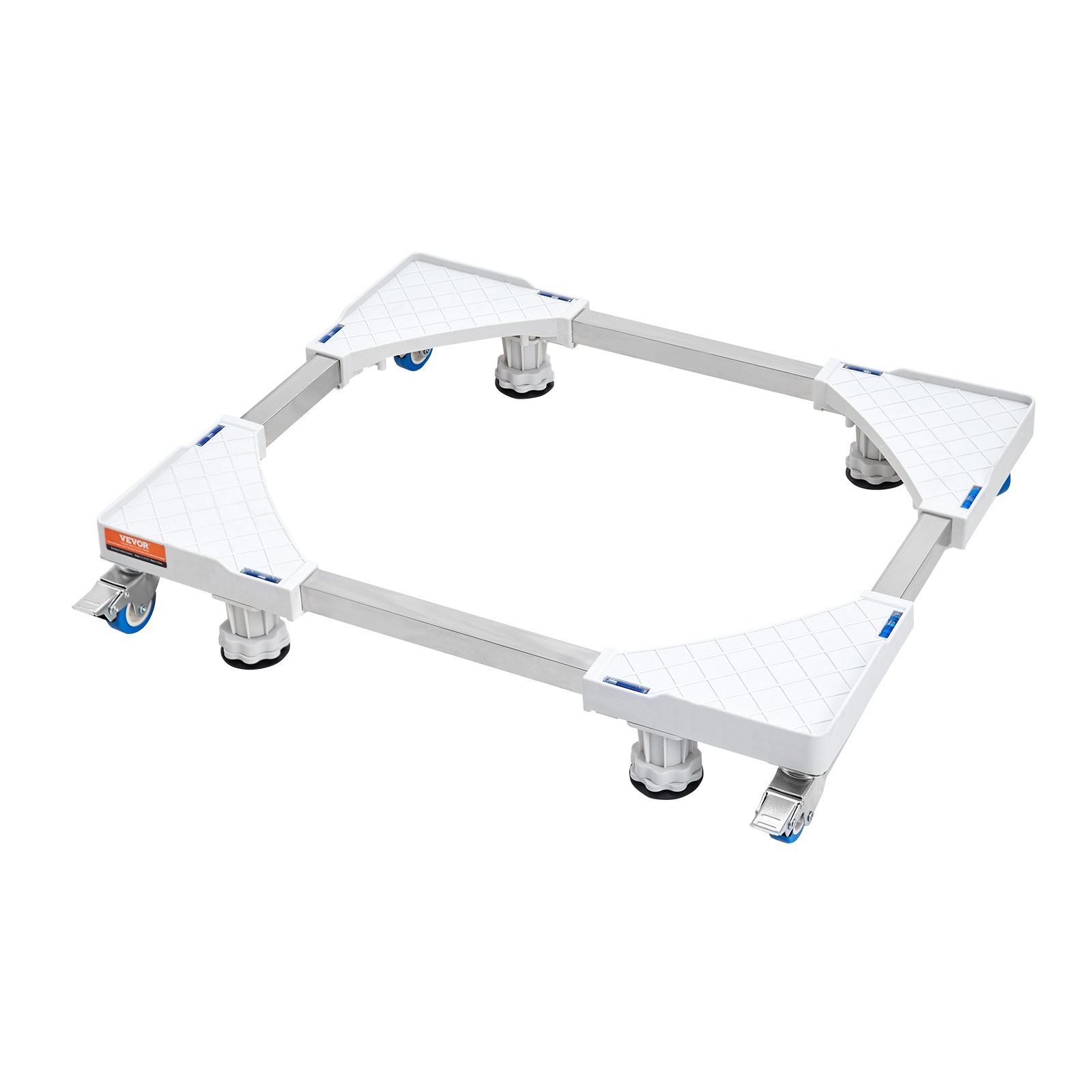 VEVOR mini fridge stand with adjustable legs and sturdy plastic platform, ideal for mobility and support.