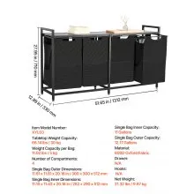 VEVOR 4 Section Laundry Sorter with Pull-Out Bags Metal Frame & Wooden Tabletop