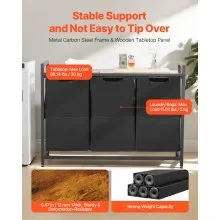 VEVOR 3 Section Laundry Sorter with Pull-Out Bags Metal Frame & Wooden Tabletop