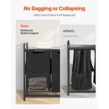 VEVOR 3 Section Laundry Sorter with Pull-Out Bags Metal Frame & Wooden Tabletop