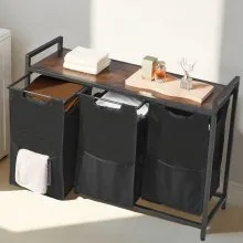 VEVOR 3 Section Laundry Sorter with Pull-Out Bags Metal Frame & Wooden Tabletop