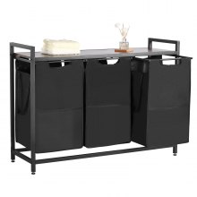VEVOR 3 Section Laundry Sorter with Pull-Out Bags Metal Frame & Wooden Tabletop