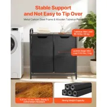 VEVOR 2 Section Laundry Sorter with Pull-Out Bags Metal Frame & Wooden Tabletop
