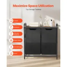 VEVOR 2 Section Laundry Sorter with Pull-Out Bags Metal Frame & Wooden Tabletop