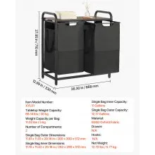 VEVOR 2 Section Laundry Sorter with Pull-Out Bags Metal Frame & Wooden Tabletop