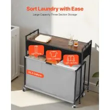 VEVOR 3 Section Laundry Sorter Rolling Laundry Hamper with Drawers Hooks Wheels