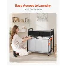 VEVOR 3 Section Laundry Sorter Rolling Laundry Hamper with Drawers Hooks Wheels