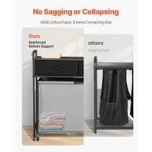 VEVOR 3 Section Laundry Sorter Rolling Laundry Hamper with Drawers Hooks Wheels
