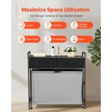 VEVOR 3 Section Laundry Sorter Rolling Laundry Hamper with Drawers Hooks Wheels