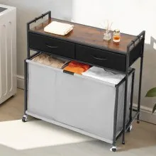 VEVOR 3 Section Laundry Sorter Rolling Laundry Hamper with Drawers Hooks Wheels