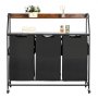 VEVOR 2 Tiers Laundry Sorter, Tall Laundry Hamper with Metal Frame and Wooden Tabletop, 3 Section Rolling Basket Organizer Storage with Ladder Shelves and 600D Oxford Cloth Bags for Dirty Clothes