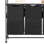 VEVOR Cesto para ropa sucia de 2 niveles, alto, con estructura de metal y tablero de madera, organizador de cesto con ruedas de 3 secciones, estantes tipo escalera y bolsas de tela Oxford 600D para ropa sucia.