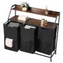 VEVOR Cesto para ropa sucia de 2 niveles, alto, con estructura de metal y tablero de madera, organizador de cesto con ruedas de 3 secciones, estantes tipo escalera y bolsas de tela Oxford 600D para ropa sucia.