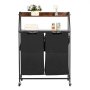 VEVOR 2 Tiers Laundry Sorter, Tall Laundry Hamper with Metal Frame and Wooden Tabletop, 2 Section Rolling Basket Organizer Storage with Ladder Shelves and 600D Oxford Cloth Bags for Dirty Clothes