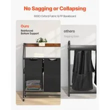 VEVOR 2 Tiers Laundry Sorter Tall Laundry Hamper with Wheels and Hooks 2 Section