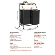 VEVOR 2 Tiers Laundry Sorter Tall Laundry Hamper with Wheels and Hooks 2 Section