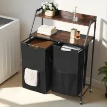 VEVOR 2 Tiers Laundry Sorter Tall Laundry Hamper with Wheels and Hooks 2 Section