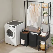 VEVOR 3-Tier Laundry Sorter with Rack Tall Laundry Hamper with Shelves 2 Section
