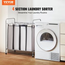VEVOR tvättsorteringsvagn 4 sektion, tvättkorg med kraftiga låsbara hjul och 4 avtagbara påsar, rullande tvättkorgssortering för klädförvaring