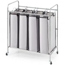 VEVOR Laundry Sorter Cart 4 Section, Laundry Hamper with Heavy Duty Lockable Wheels and 4 Removable Bags, Rolling Laundry Basket Sorter for Clothes Storage