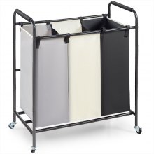 VEVOR 3-Section Laundry Basket, Heavy Duty Laundry Hamper Storage Organizer, Laundry Sorter Cart with Heavy Duty Lockable Wheels for Dirty Clothes in Laundry Room Bedroom