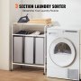 VEVOR 3-sektions vasketøjssorteringskurv med strygebræt, vasketøjskurv med kraftige låsbare hjul og 3 aftagelige tasker, rullende vasketøjskurvsortering til tøjopbevaring