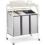 VEVOR 3-Section Laundry Sorter Cart with Ironing Board, Laundry Hamper with Heavy Duty Lockable Wheels and 3 Removable Bag, Rolling Laundry Basket Sorter for Clothes Storage