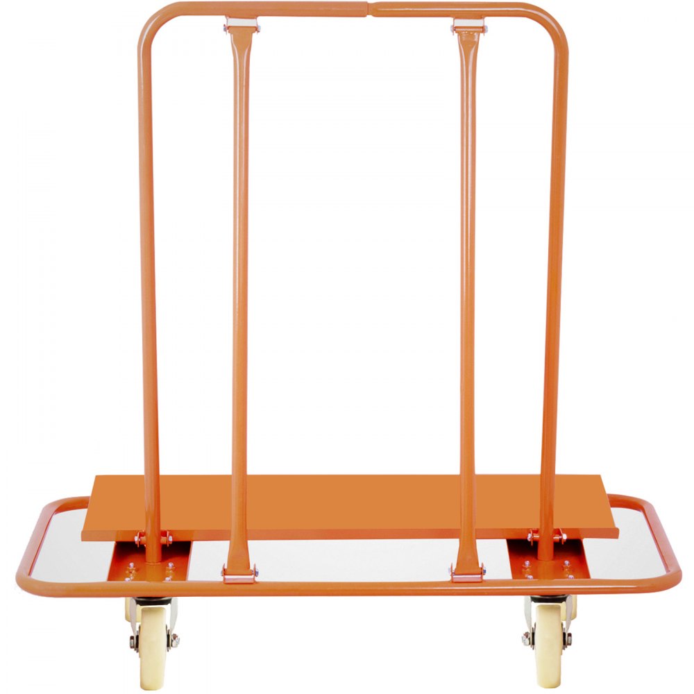 orange VEVOR drywall cart with four wheels and sturdy frame.
