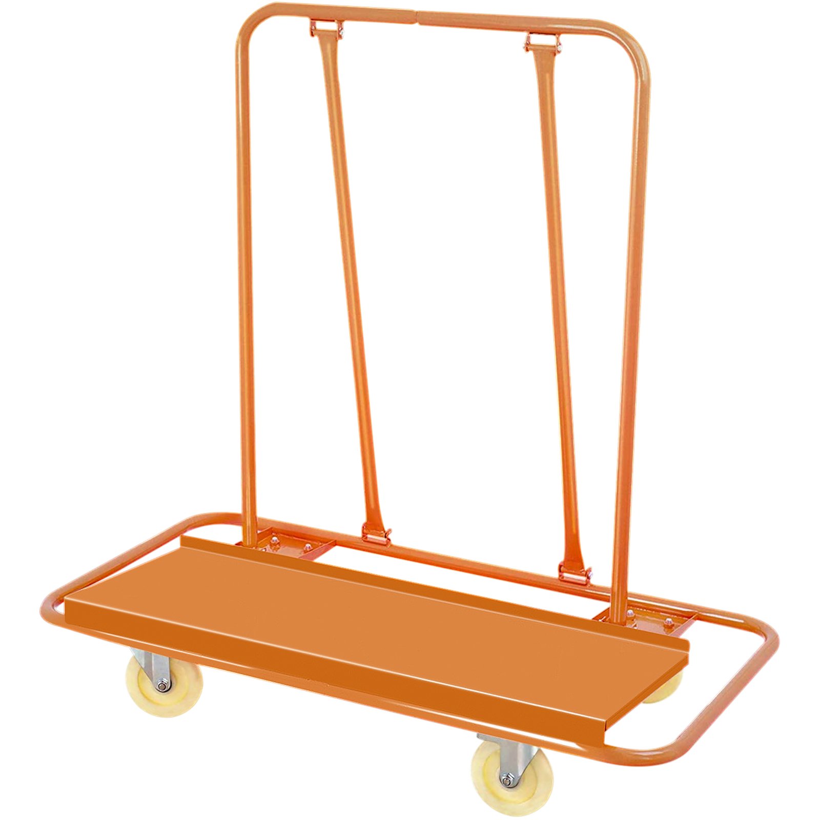 orange VEVOR drywall cart with four wheels and sturdy steel construction.