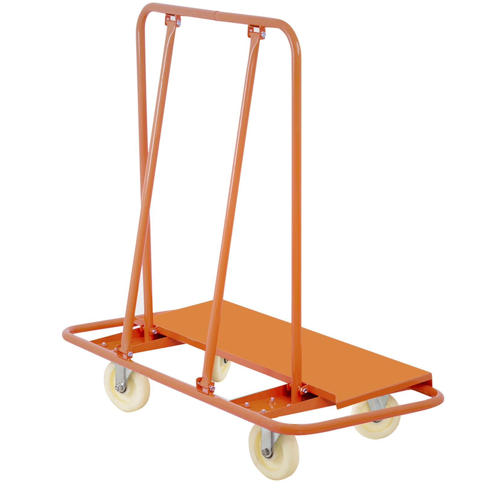 orange VEVOR drywall cart with sturdy frame and four white wheels.