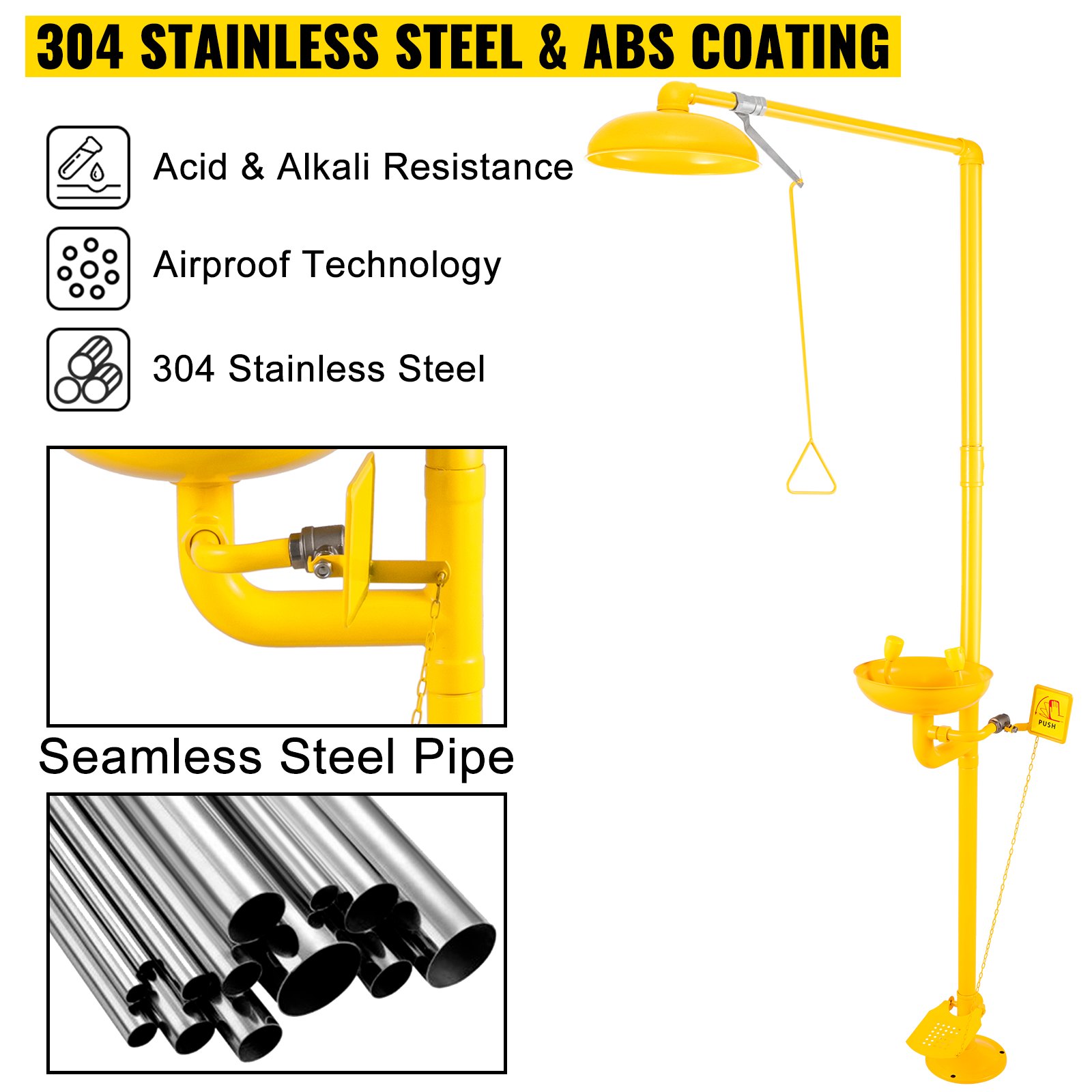 VEVOR Emergency Eyewash Safety Combination Emergency Shower Stainless with ABS