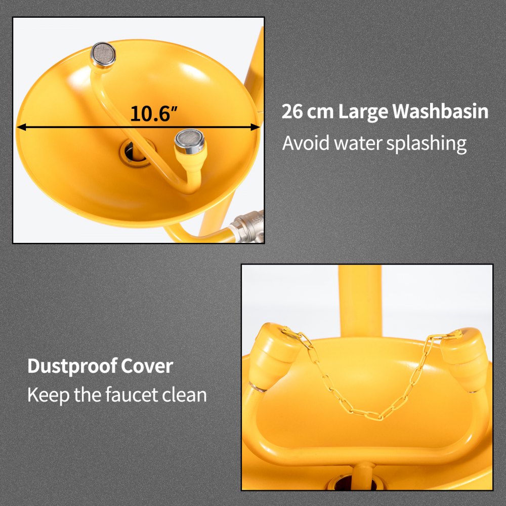 VEVOR Faucet Eye Wash Aerated Spray 304 Stainless Steel Emergency Eye Wash Station Combination 12L/min Eye Wash Safety with Large Eye Wash Bowl for Emergency Cleaning