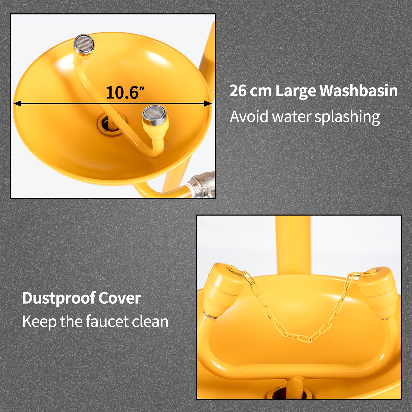 VEVOR Faucet Eye Wash Aerated Spray 304 Stainless Steel Emergency Eye Wash Station Combination 12L/min Eye Wash Safety with Large Eye Wash Bowl for Emergency Cleaning